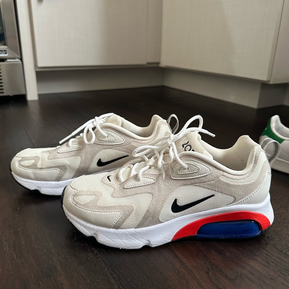 Women’s Nike AirMax Cream/White Sneakers with Red and Blue Accents
